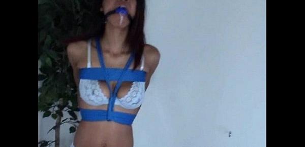  Black damsels cloth gagged bondage and tied ebony fetish model Erika Kane